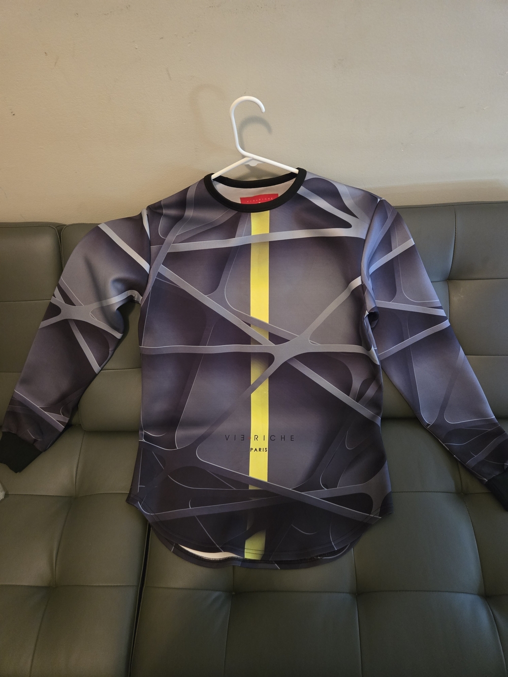 Men's Long Sleeve Graphic Crewneck  Gray  with Yellow Stripe Page Closes May 1st